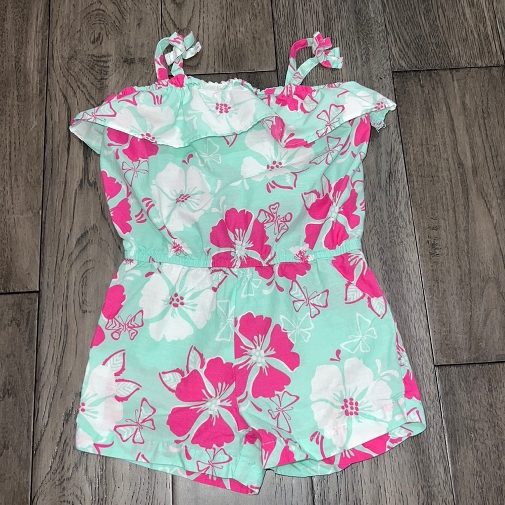 Girls spaghetti strap floral tropical like romper